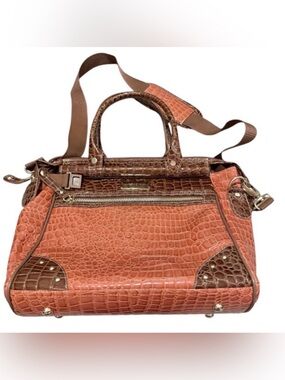 NWT Samantha Brown croco -embossed dowel burnt orange and brown travel/tote bag